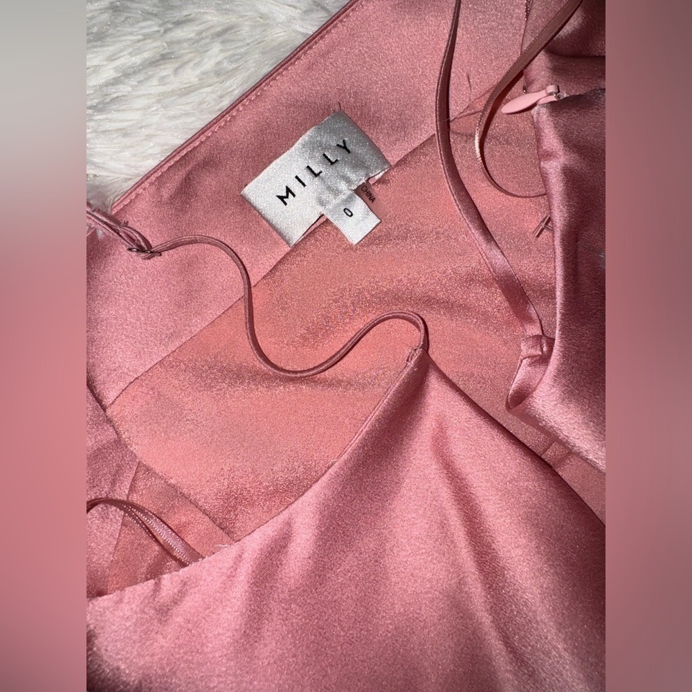 MILLY Lilliana side slit midi Slip rose gold Dress sz 0 - Picture 4 of 4